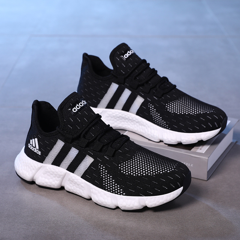 Men's Shoes Summer Leisure Travel Three-Stripe Mesh Breathable Sports Shoes Adidas Male Students Wear-Resistant Running Shoes Comfortable