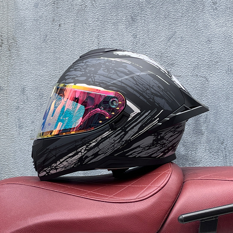 Casco integral transfronterizo DOT de la versión mejorada de LVS con doble lente para hombres, casco de seguridad universal para todas las estaciones para motociclistas femeninas, casco de motocicleta con doble lente.