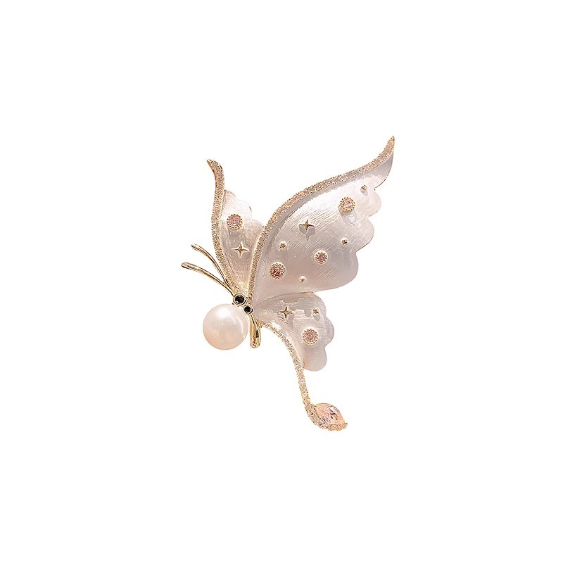 New Antique Enamel White Butterfly Brooch Insect Corsage Niche Design Pin Suit Coat Accessories