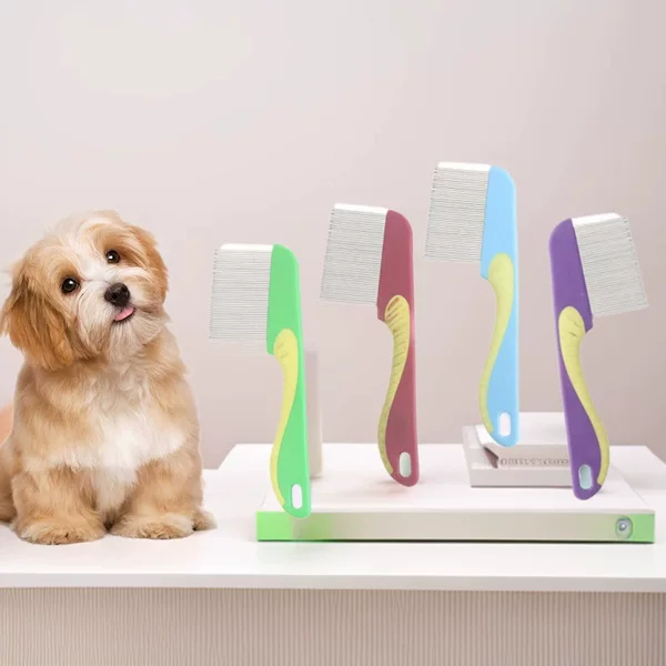 Custom Long Needle Pet Comb for Dogs to Remove Fleas, Cleaning Comb with Stainless Steel Needle Grid for Lice and Flea Removal, Fine Teeth
