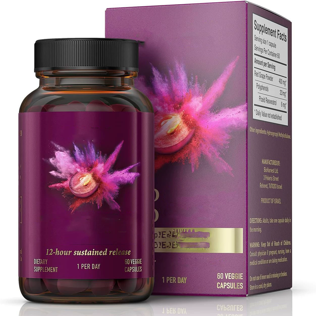 12-часовая добавка Piceid Resveratrol. Добавка азотокислого газа