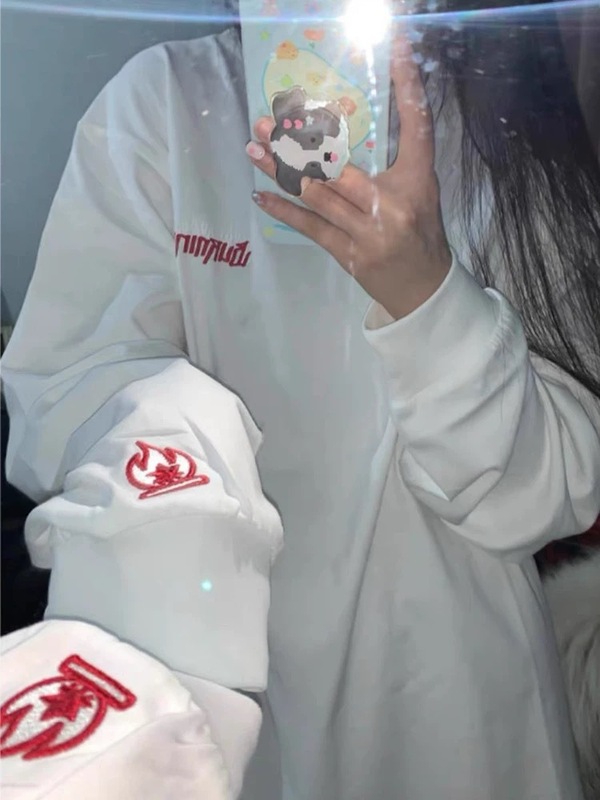 burnin小火苗刺绣卫衣男女款秋季潮牌美式高街长袖t恤内搭打底衫|undefined