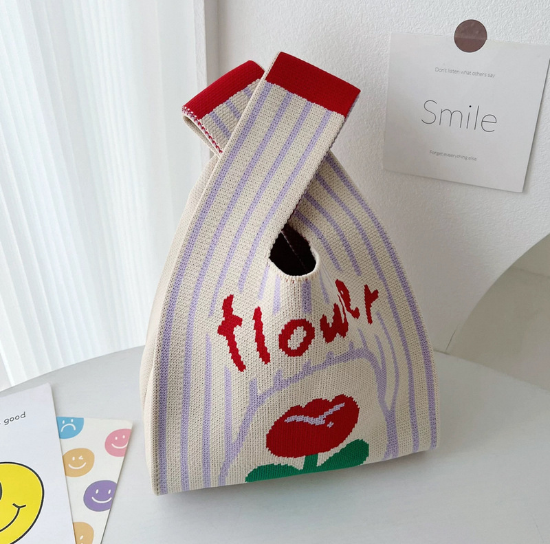 お土産バッグかわいい漫画太陽の花ニットハンドバッグ漫画ポータブル小さな布バッグニットベストバッグ|undefined