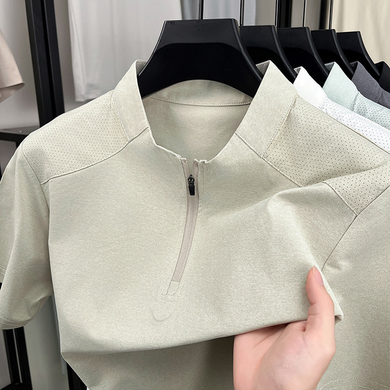 Summer New Lightweight Outdoor Quick-Dry Sports Half-Zip T-Shirt with Stand Collar for Men