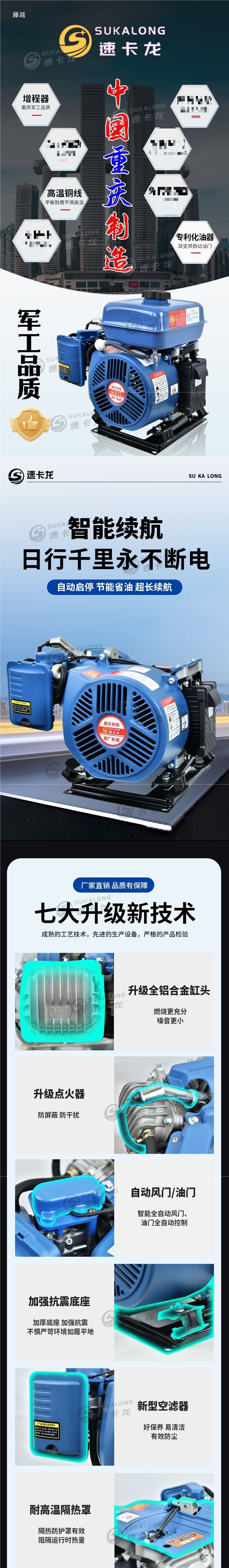Electric Vehicle Range Extender 48V60V72V Three-Wheeler Four-Wheeler Electric Sedan Variable Frequency Endurance Gasoline Generator