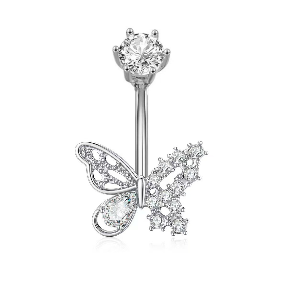 Heart Shaped Stainless Steel Zircon Belly Button Ring Dangle Navel Chain Butterfly Horseshoe Navel Jewelry 2025 Spring detail image 7