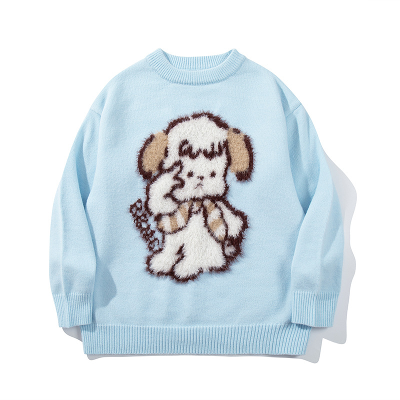 YWFG ropa de mujer japonesa leche lindo perrito suave suéter glutinoso otoño y invierno camiseta de punto perezosa para hombres y mujeres