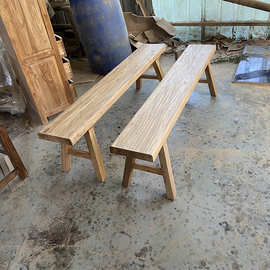 简约现代老榆木长凳餐厅饭店凳子实木单人凳餐馆桌椅免漆原木凳子