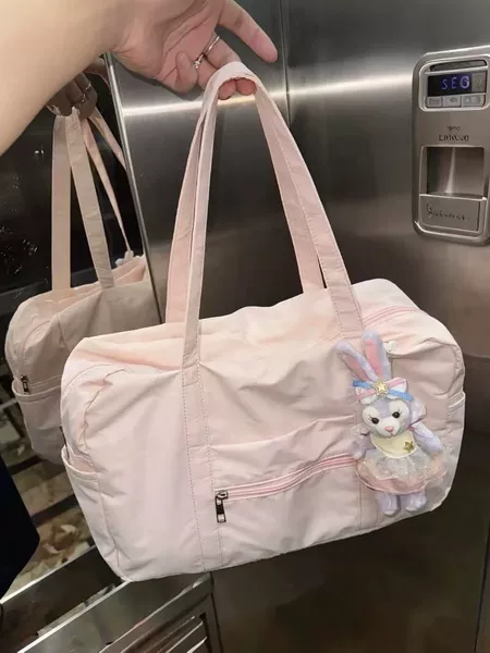 Pink Tote Bag Portable Large Capacity Travel Bag Portable Sports Bag Stylishy Short Distance High Color Value Luggage Bag