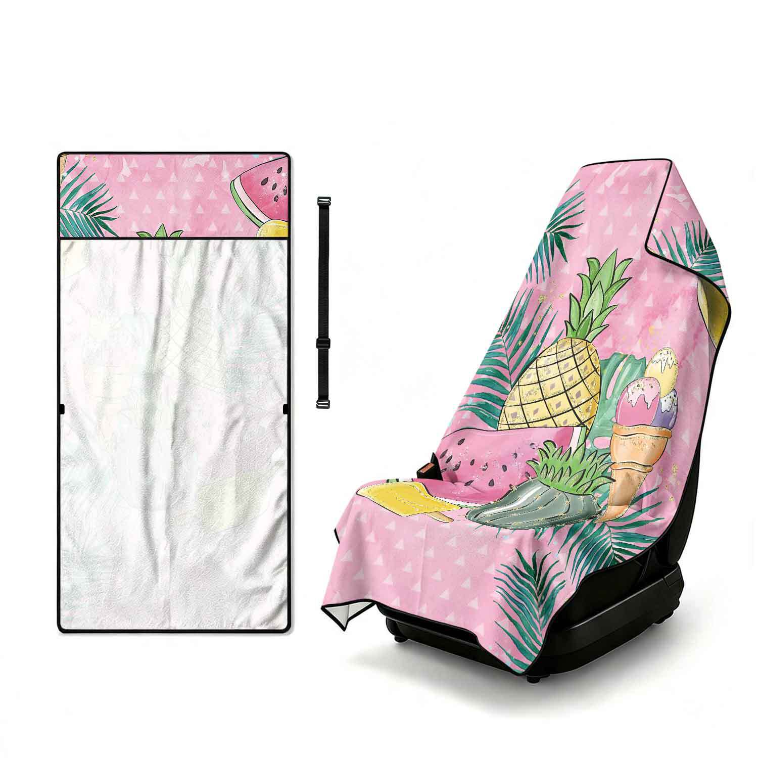 Printed bath towel and car seat cover 2-in-1, ultra-fine fiber outdoor beach and car dual-use universal seat cushion