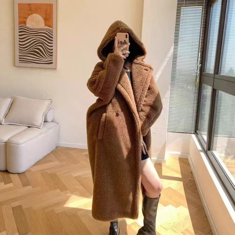 Hooded Teddy Bear Outwear Women's Mid-Length Fashionable Winter Korean Style Cashmere Thickeneded Fur Large Size Fur Outwear