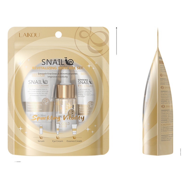 Laikou Laicom Caracol brighing cuidado de la piel traje de 3 piezas limpiador facial crema de ojos limpiador facial fabricante en stock