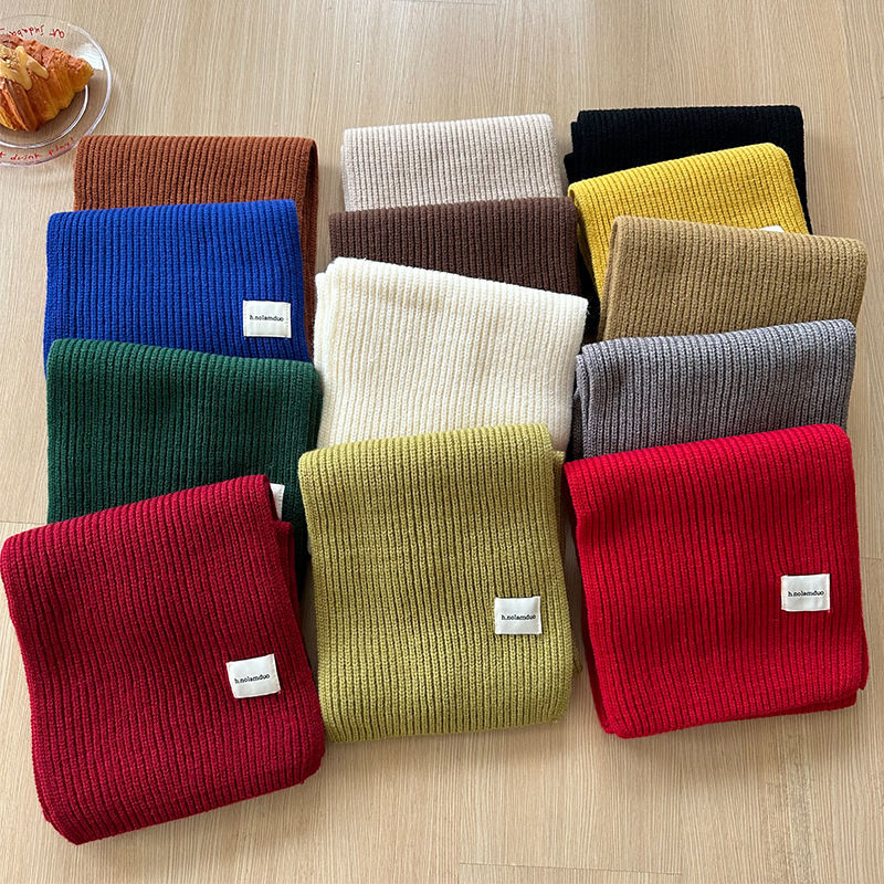 Scarf Women's Winter South Korea Joker Solid Color Knitted Wool Warm Couple Thickened Scarf Juezi Scarf Wholesale