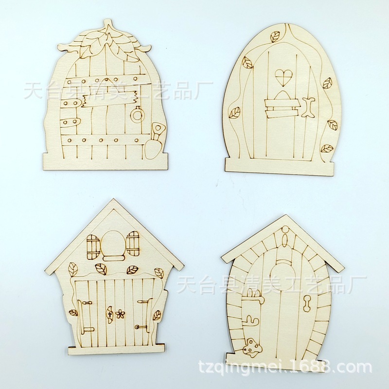 12 Puerta de cuento de hadas mini Puerta de jardín de madera color de madera puerta en miniatura en blanco puertas y ventanas de Casa de cuento de hadas 48 piezas un paquete