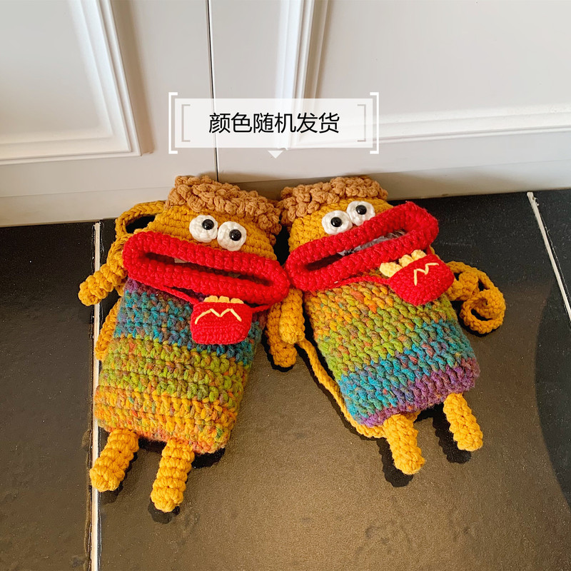 Handmade crocheted phone bag with a sausage-shaped mouth design, a cute and quirky crossbody bag for women and children, also suitable as a small coin purse