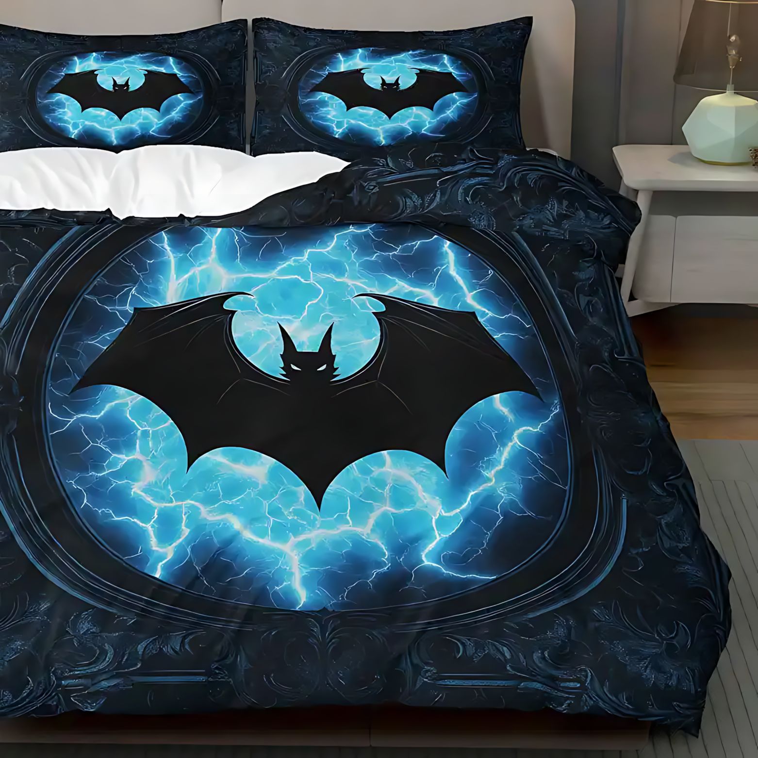 TEMU / JIT nuevo producto transfronterizo azul murciélago molido de alta definición impresión digital colcha colcha