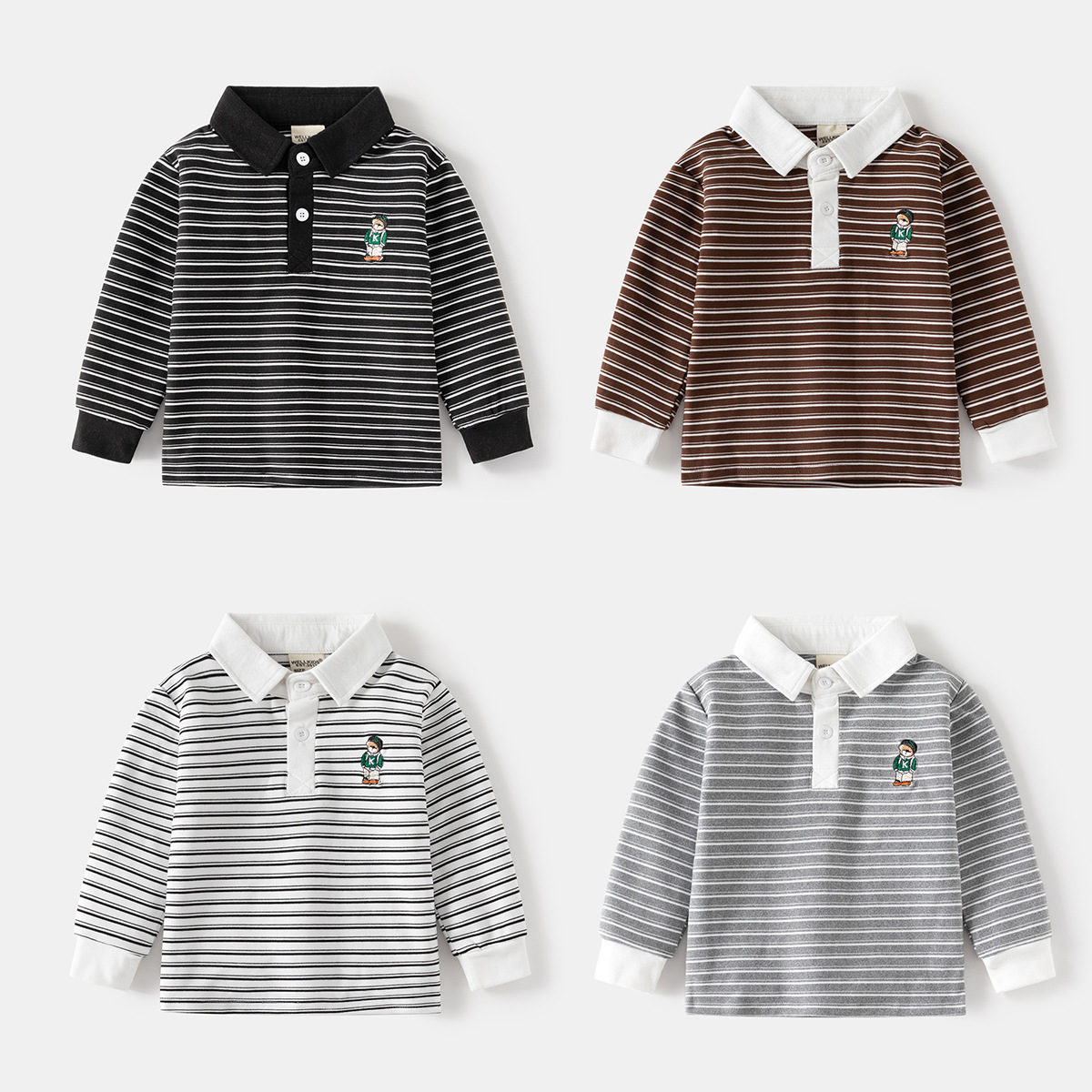XUANMU Polo per bambini, camicette a maniche lunghe per bambini, ricami per bambini, camicie con colletto rovesciato, magliette, vestiti per bambini XB067_voghion.com