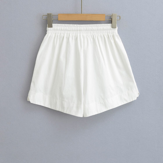 1878-24 Summer New American Style Retro Simple White Tight High Waist Loose Shopping Casual Drawstring Shorts