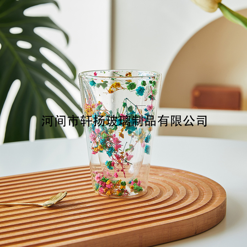 真花二重グラス卸売りネット赤女子家庭用ジュースカップ高ホウ素シリコン断熱真花二重グラス|undefined