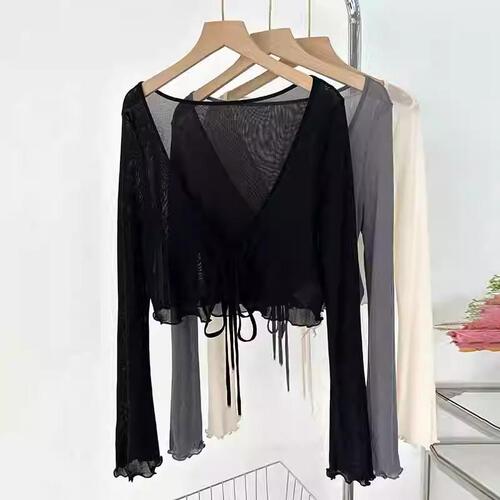 Design with lace sun-drying cardigan for women's spring and summer 2025 suspender skirt with mesh shawl blouse fungus top