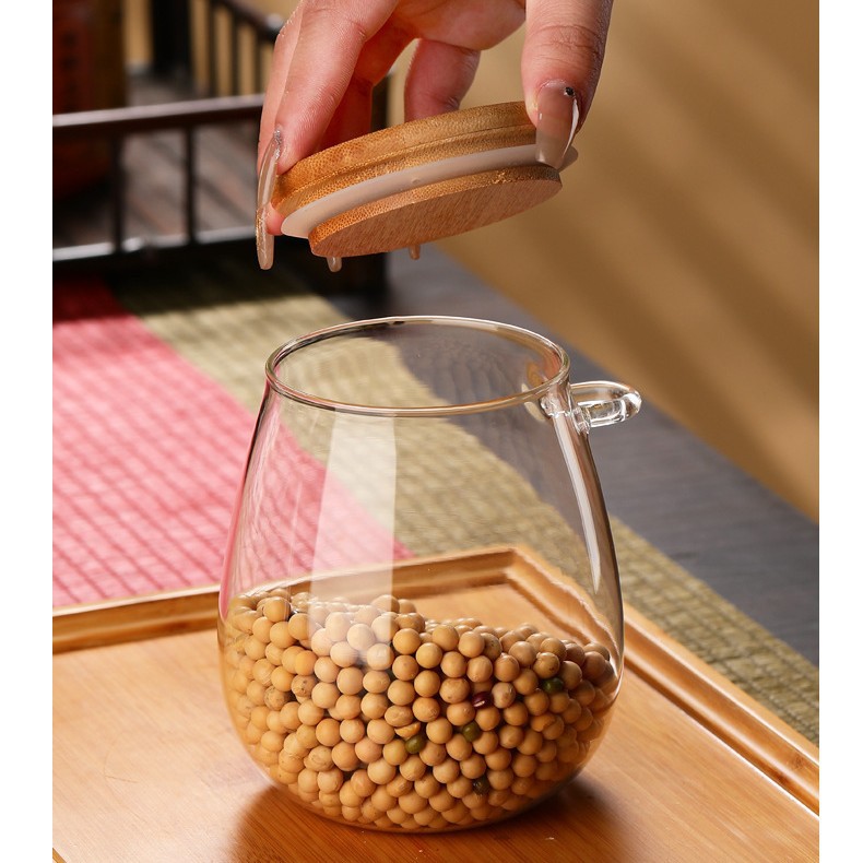 alto borosilicato de vidrio cuchara de madera tanque de almacenamiento condimento de vidrio redondo caramelo transparente almacenamiento de alimentos tanque de sellado al por mayor image 6