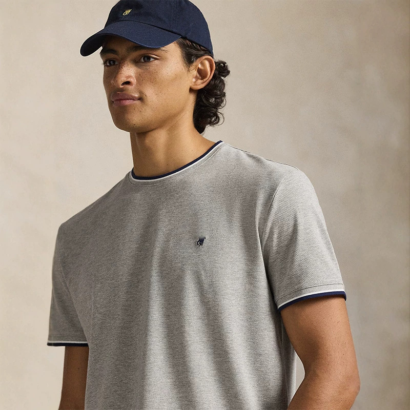 Rl Ralph Lauren Spring/Summer New Pique Cotton Breathable Color-Block Men's Mesh Crew Neck Short-Sleeve T-Shirt