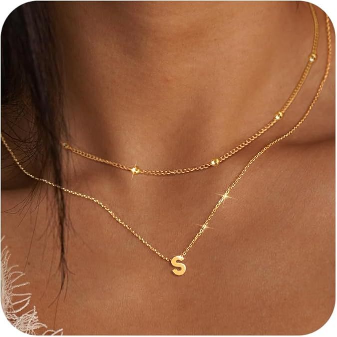 Cross-border European and American Explosions Fashion Simple New Multi-layer Stacked with 26 Initials 14K Gold-plated Necklace Short
