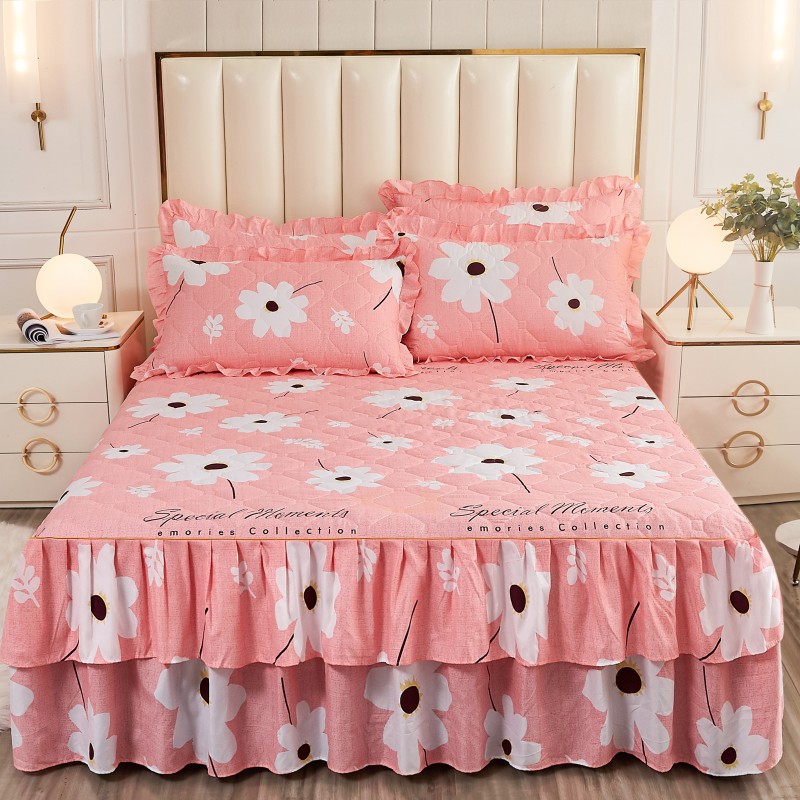 Transfronterizos encaje vestido de cama de estilo coreano encaje de algodón grueso cama de filamento molienda cama de acolchón polvo cubierta de cama al por mayor