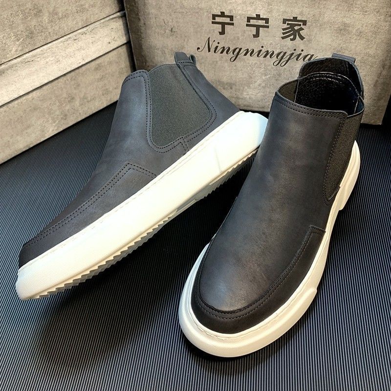 Social Shoes Men's Trendy Foot High-top Shoes Men's Slip-on Board Shoes Casual Leather Shoes Internet Reds Men's Shoes