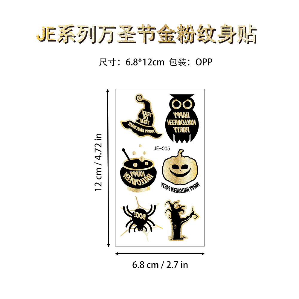 Tatuajes Temporales Faciales de Halloween de Papel de Transferencia de Agua, Estampado Dorado para Halloween image 10