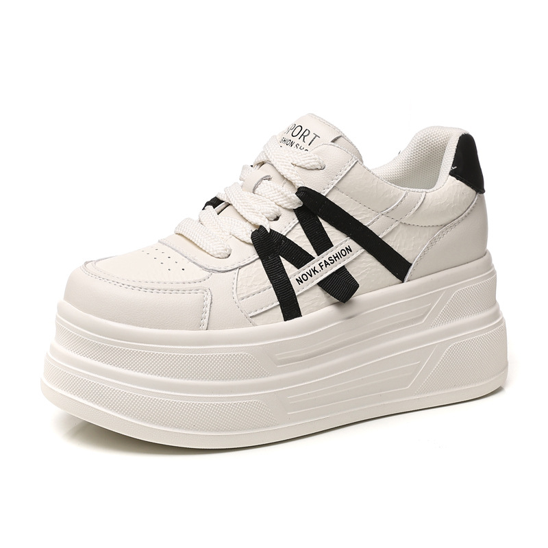 Giày sneaker nữ chunky đế dày trắng đa năng HJ5003, tăng chiều cao 9.5 cm — Màu be đen