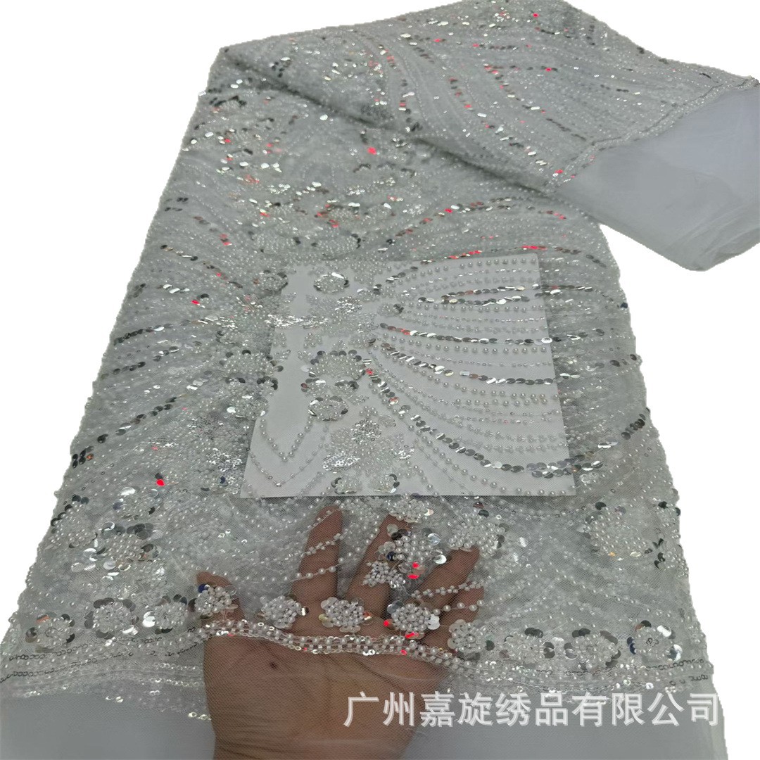Nuevas cuentas de cristal ultra brillantes, lentejuelas, tela bordada con cuentas en tubo, vestido de novia, vestido de banquete, encaje bordado con cuentas