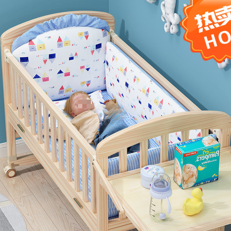 Crib Baby Bed Solid Wood Paint-Free Bed Multi-Functional Cradle Bed Crib Children's Bed Splicing Can Be Wholesale and Shipped