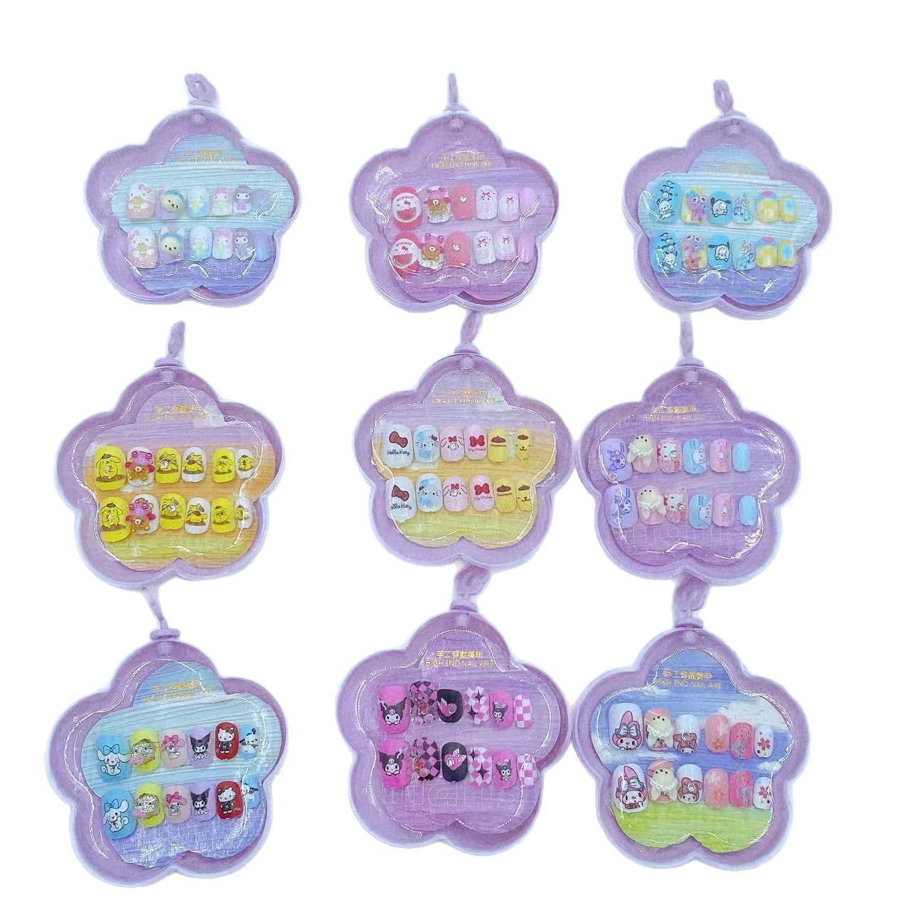 Juguetes para niños de manicura para usar uñas pegatinas de uñas hechas a mano para niñas pequeñas pegatinas de uñas largas y cortas desmontables productos terminados al por mayor
