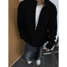日系慵懒风毛衣男秋冬潮牌立领双拉链针织衫高街百搭宽松休闲线衣