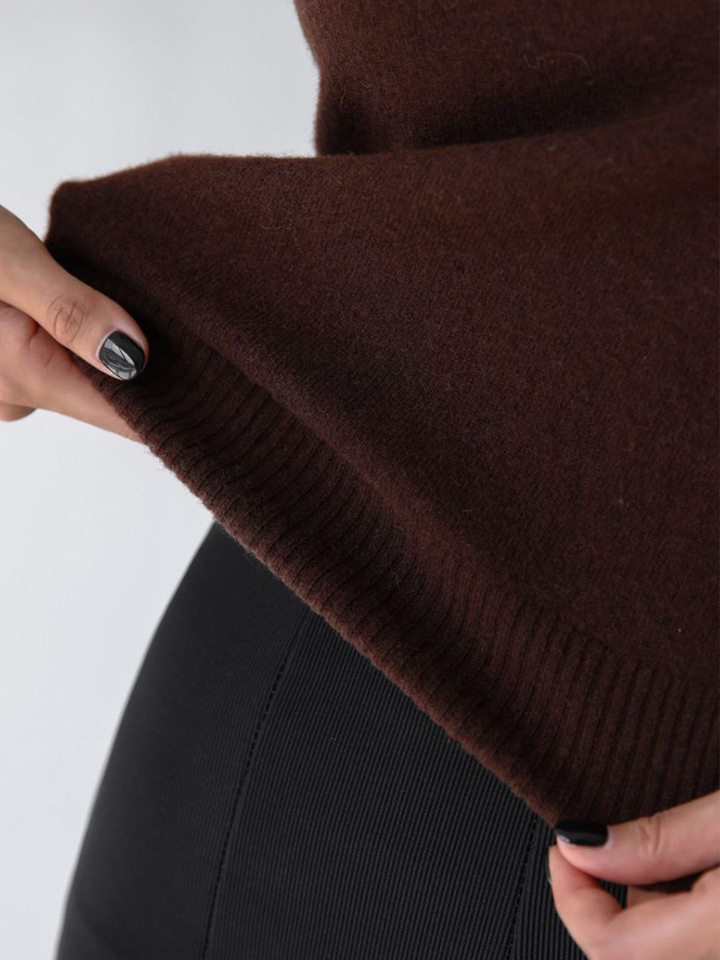 Bộ áo len dệt kim nữ cổ cao không tay kèm áo cardigan dáng suông — Áo vest màu nâu, Áo vest màu xám đậm, áo vest màu vàng, áo vest màu xanh chi tiết 79