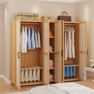 Home Small Apartment Fabric Wardrobe Bedroom Children's Simple Rental Room Assembly Bamboo Low Sturdy New Model 2025 Hot Style