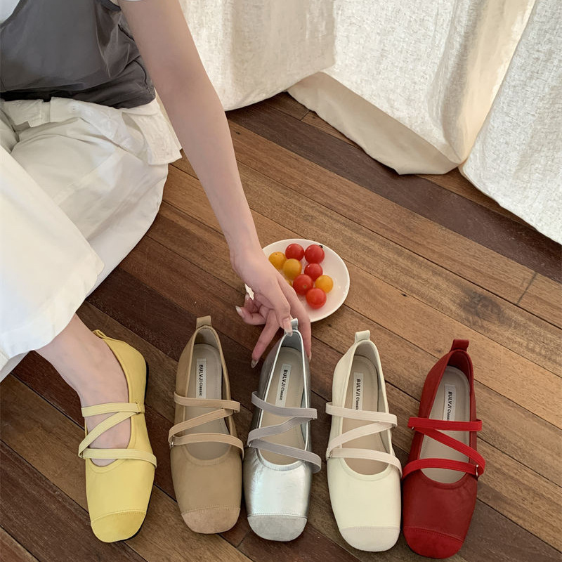 【Tax Not Included】Bulvji Cloth Shoes Season: Gentle and Versatile Flat Mary Jane French-Style Single Shoes with Soft Soles and Ballet Style