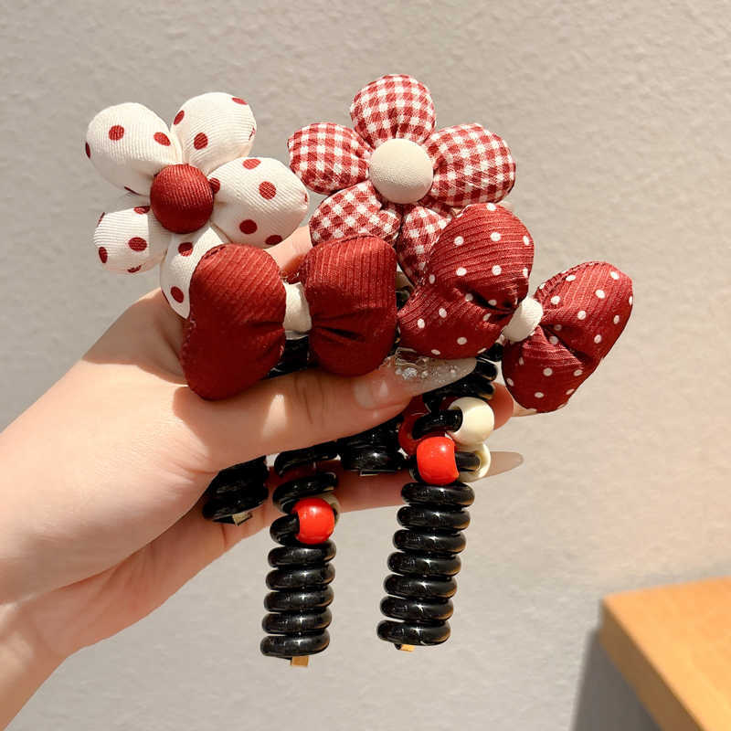 Flores para niños línea telefónica anillo de cabello de burbuja trenzada cuerda de cabello de correa de cabello de niña joyería de cabello de cola de caballo