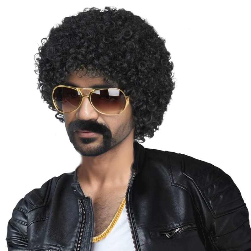 Amazon New Product Halloween Disco 80S Punk Hippie Brown Curly Wig European and American Men's Rock Hair