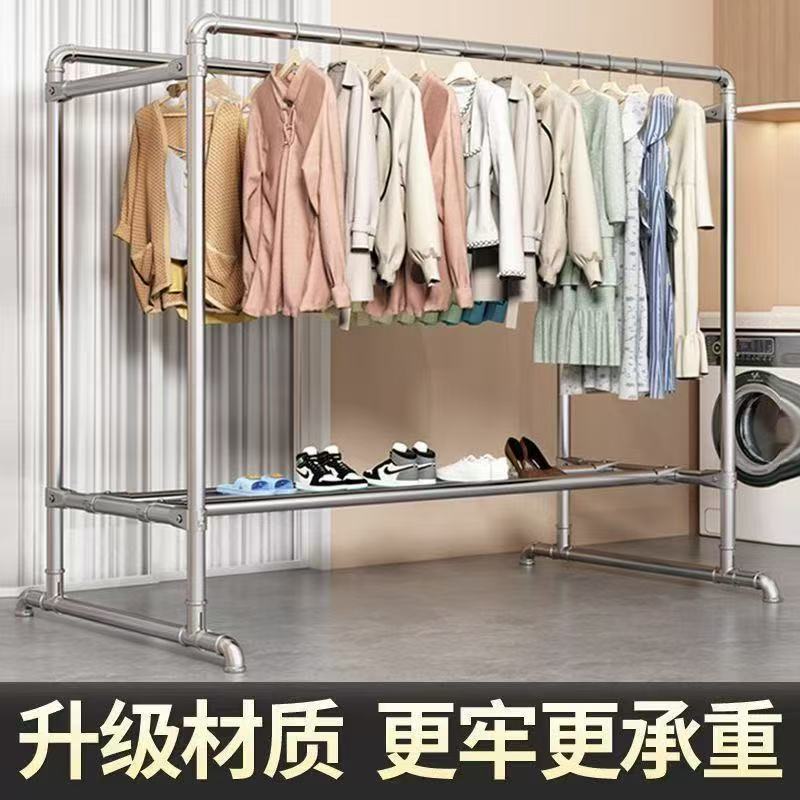 Galvanized Steel Pipe Clothes Drying Rack Floor-Standing Home Balcony Clothes Hanging Outdoor Outdoor Windproof Double Pole Quilt Drying Rod