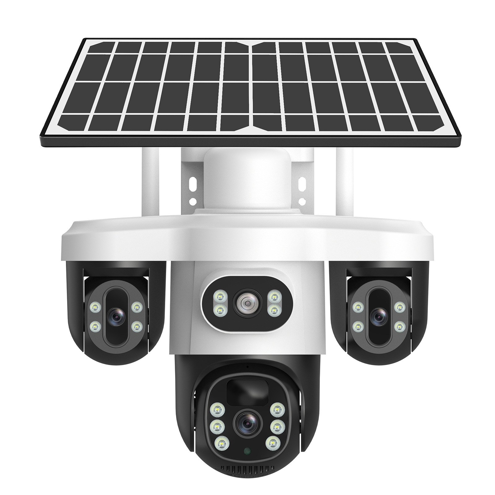 三摄像头三镜头三目太阳能监控摄像头三云台旋转4G低功耗防水无