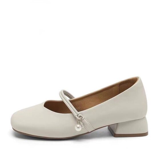 French Style Soft Leather Elegant Soft Bottom Thick Heel Small Leather Shoes Women's Fashionable Lightweight 2025 Spring New Mary Jane Single-layer Shoes for Women