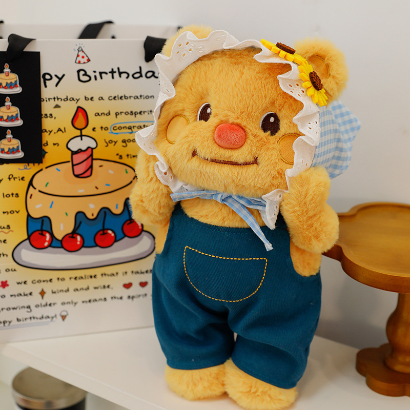Internet Popular Dressing Denim Butter Bear Doll Couple Bear Birthday Gift Rag Doll Cross Border Doll Plush Toy