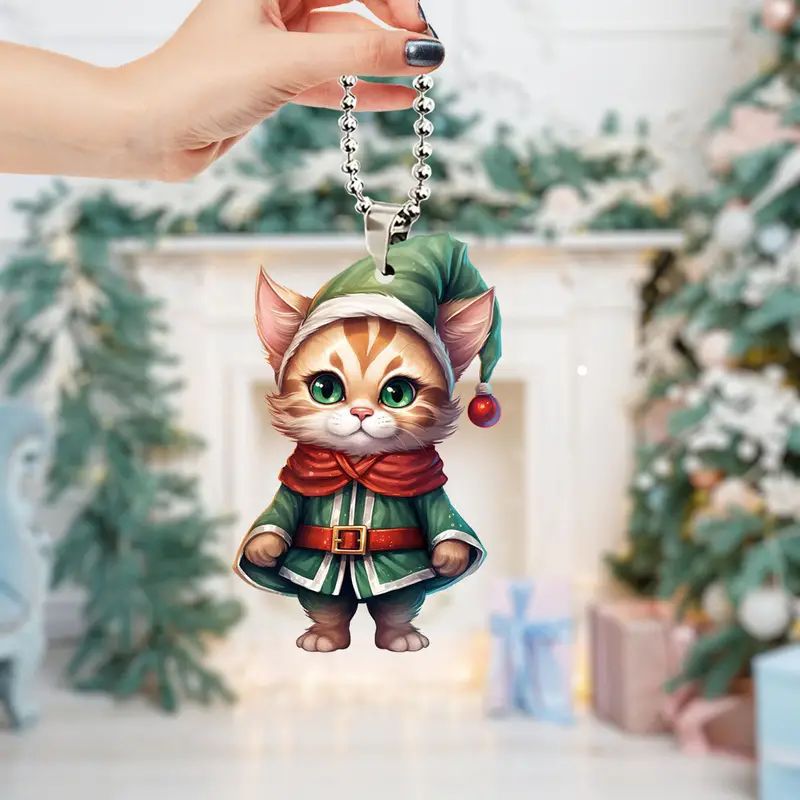Cross-border nuevo adorable gatito colgante acrílico plano de vacaciones colgante de espejo retrovisor de automóvil colgante de llavero colgante