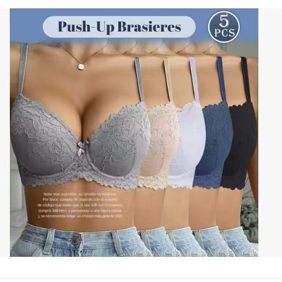 European Size Amazon Cross-Border Tk Shein Popular Temu Large Size Push-Up Lace Bra with Underwire and Fixed Cups