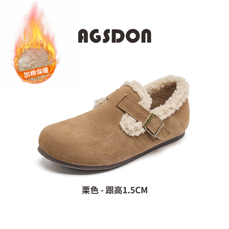 Augu Lion Dengjia Boccan zapatos de lana para mujeres 2025 nuevo invierno engrosado todo incluido zapatos de algodón con suela suave un pie zapatos de lana