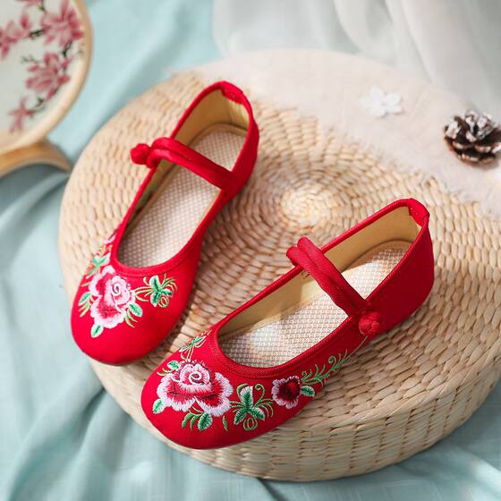 2020 New Old Beijing Cloth Shoes Ethnic Style Embroidered Shoes Wedding Shoes Inner Height Wedge Women's Shoes Single Shoes