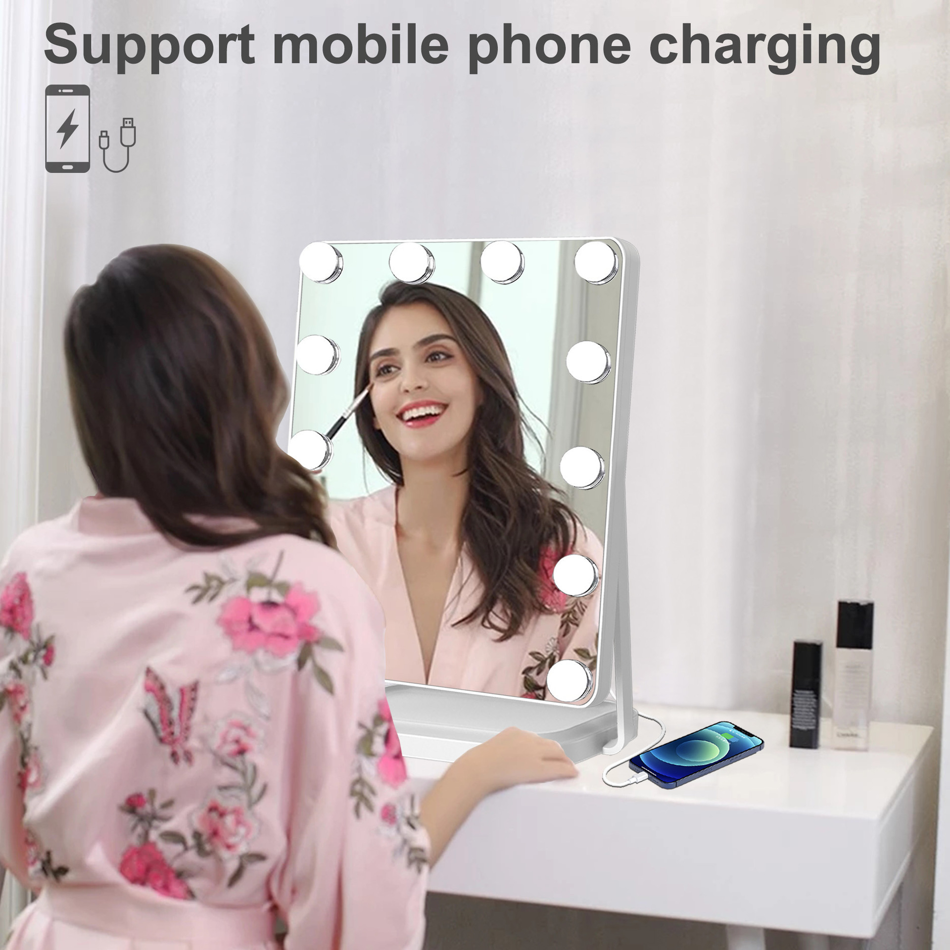 Espejo de maquillaje de Hollywood bombilla led escritorio de escritorio con luz espejo de tocador inteligente salón de belleza profesional