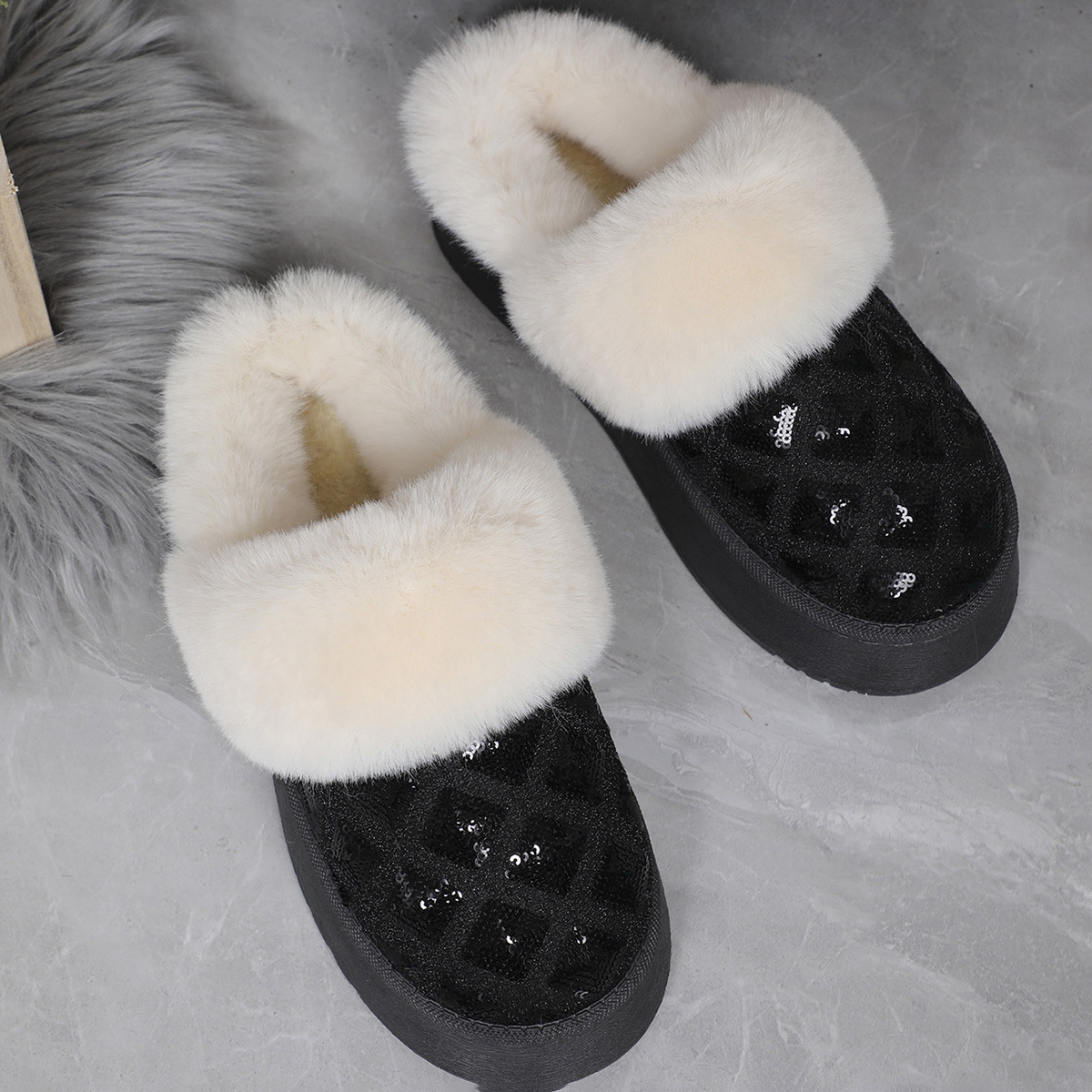 New thick soled slip-on snow boots warm half-drag low-top snow boots_voghion.com